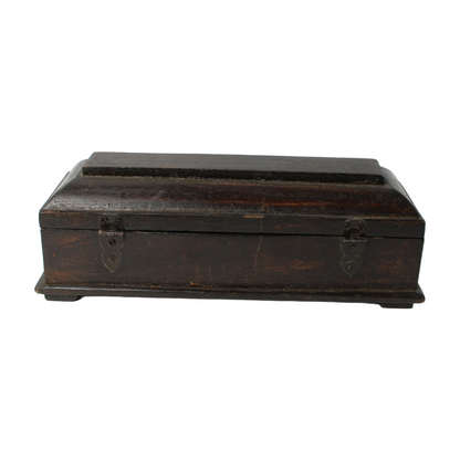 Antique Writing Box for Two Pens - Classic Wooden Pen Holder