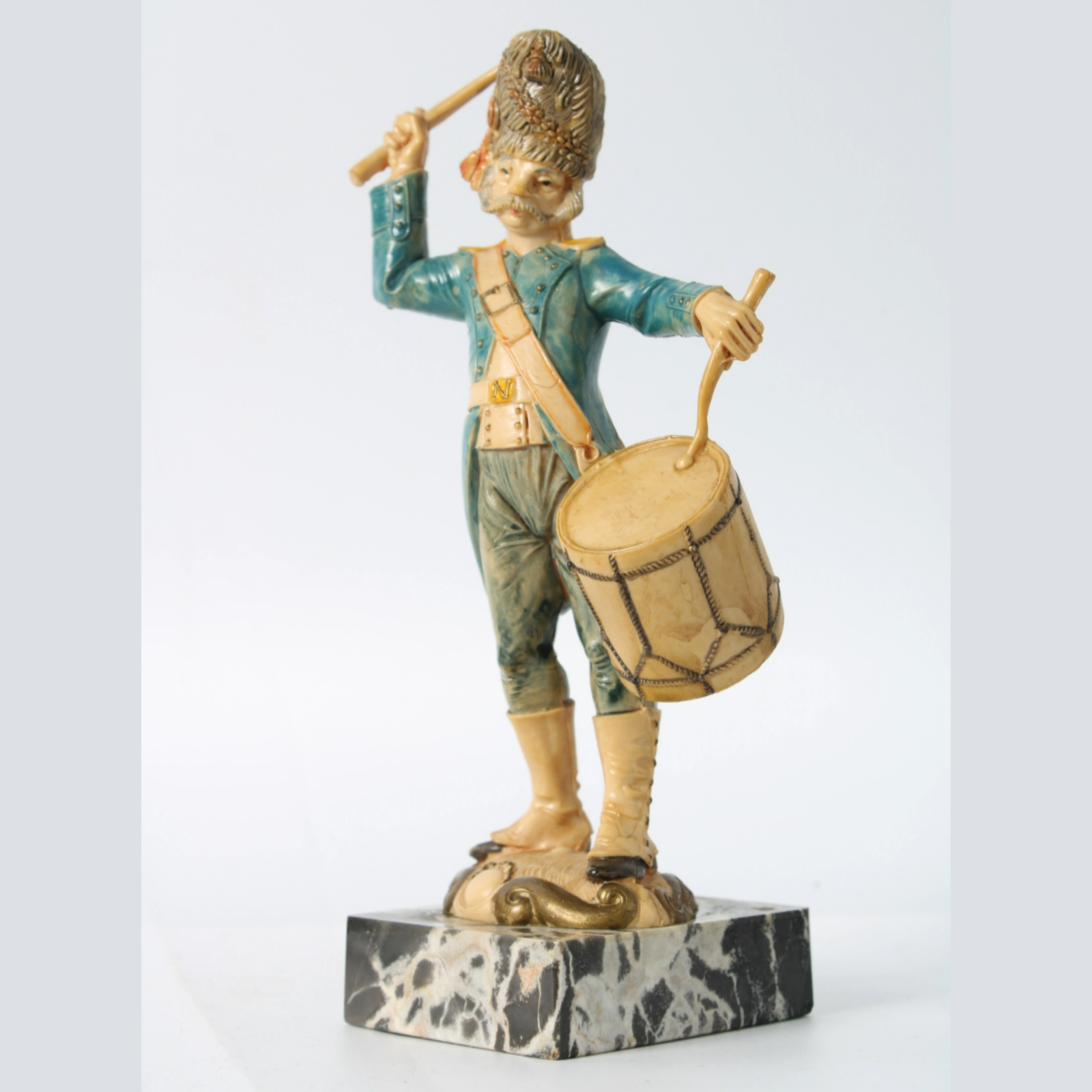 Hand-Painted Italian Soldier Figurine on Genuine Carrara Marble Base