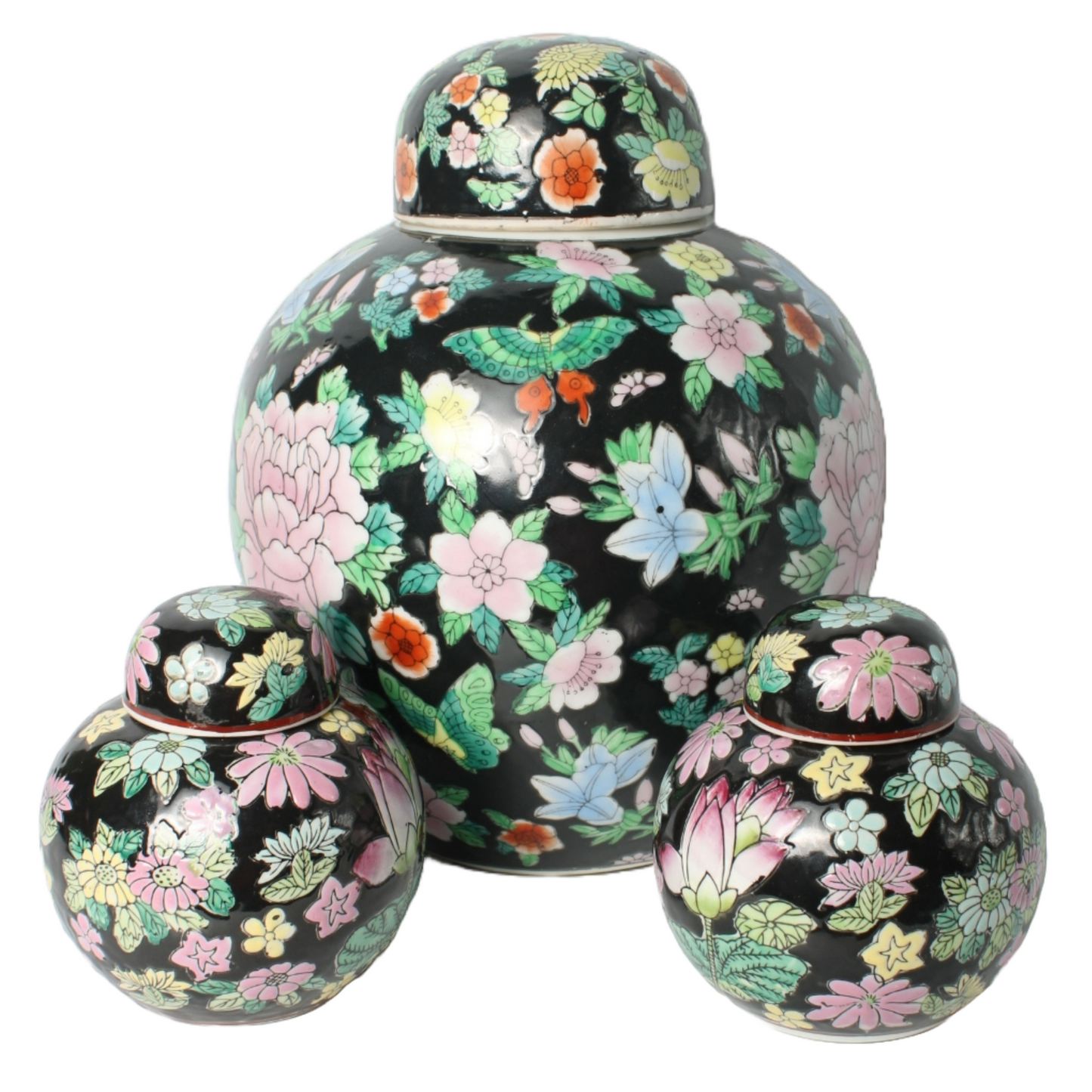 Set of Antique Chinese Famille Rose Ginger Jars | Porcelain Lidded Jars