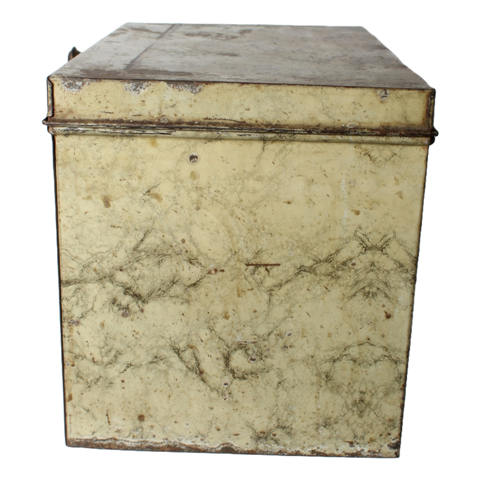 Antique Faux-Marble Metal Storage Chest with Knobs – Industrial Tin Box