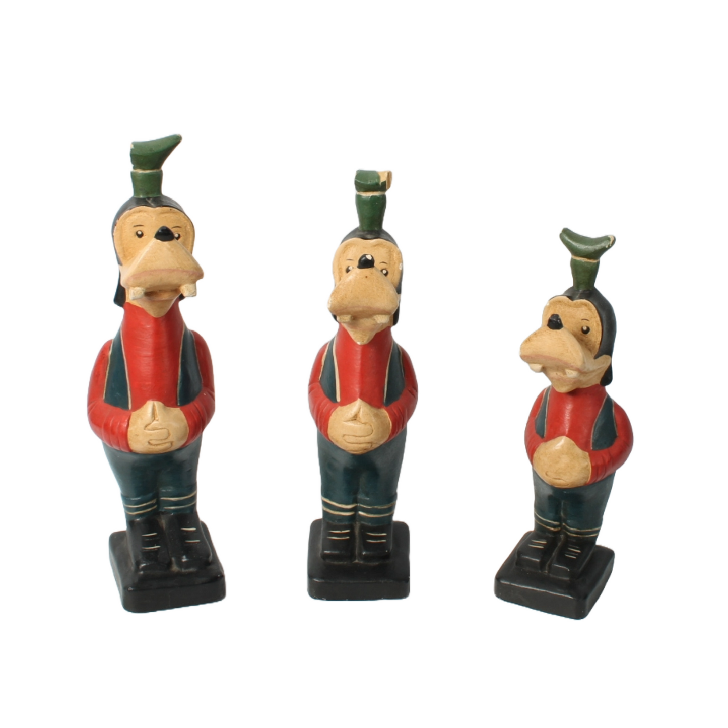 Set of Three Wooden Goofy Figurines – Walt Disney Collectibles – 25.5 cm Tall