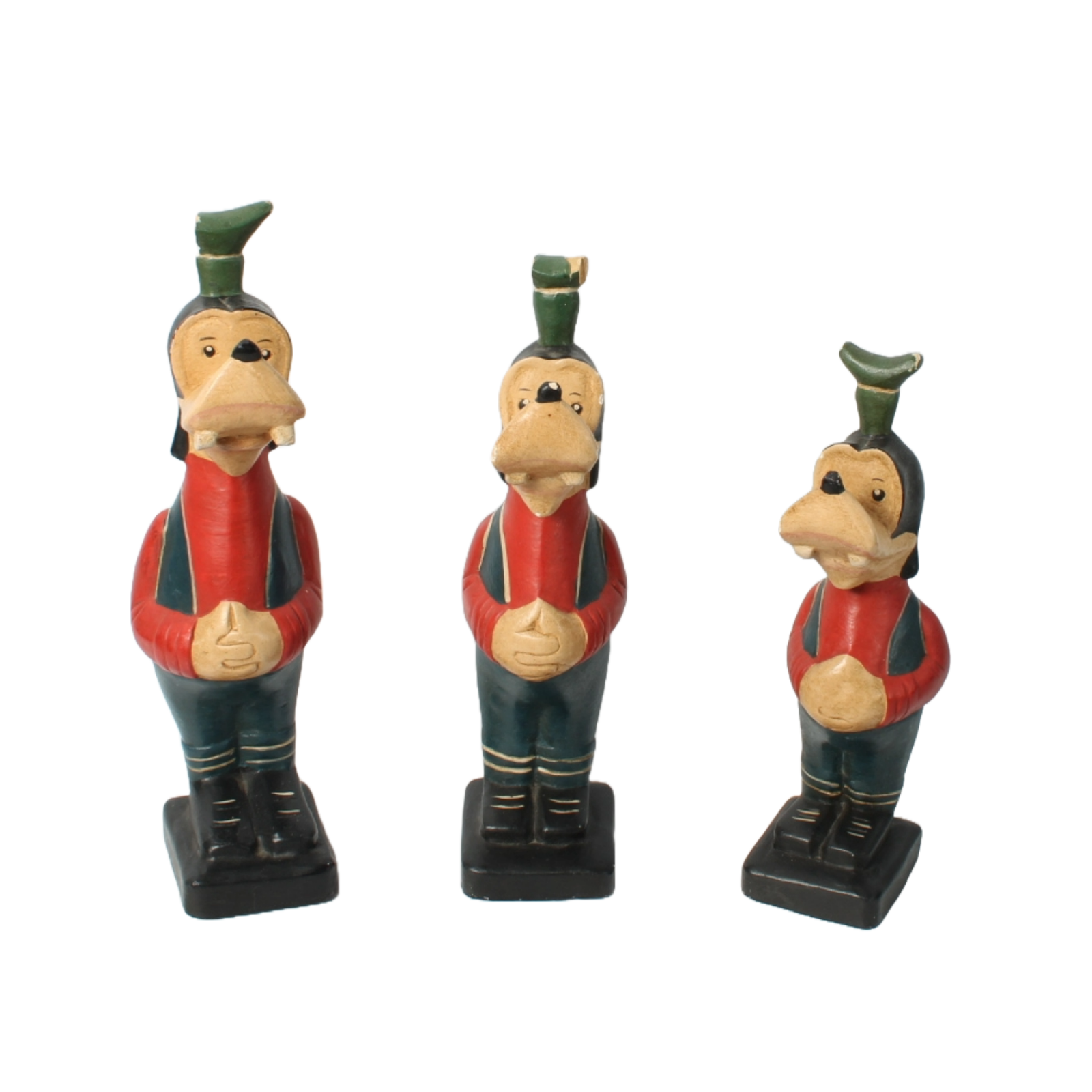 Set of Three Wooden Goofy Figurines – Walt Disney Collectibles – 25.5 cm Tall