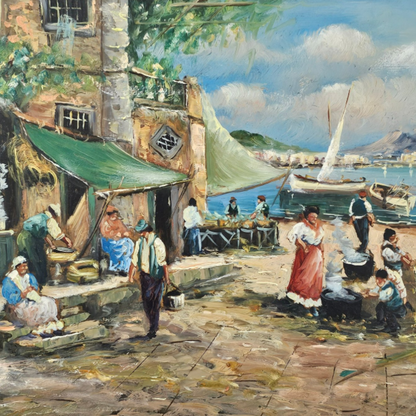 Original Italian Coastal Painting "Marina di Napoli" by Franco Sannino