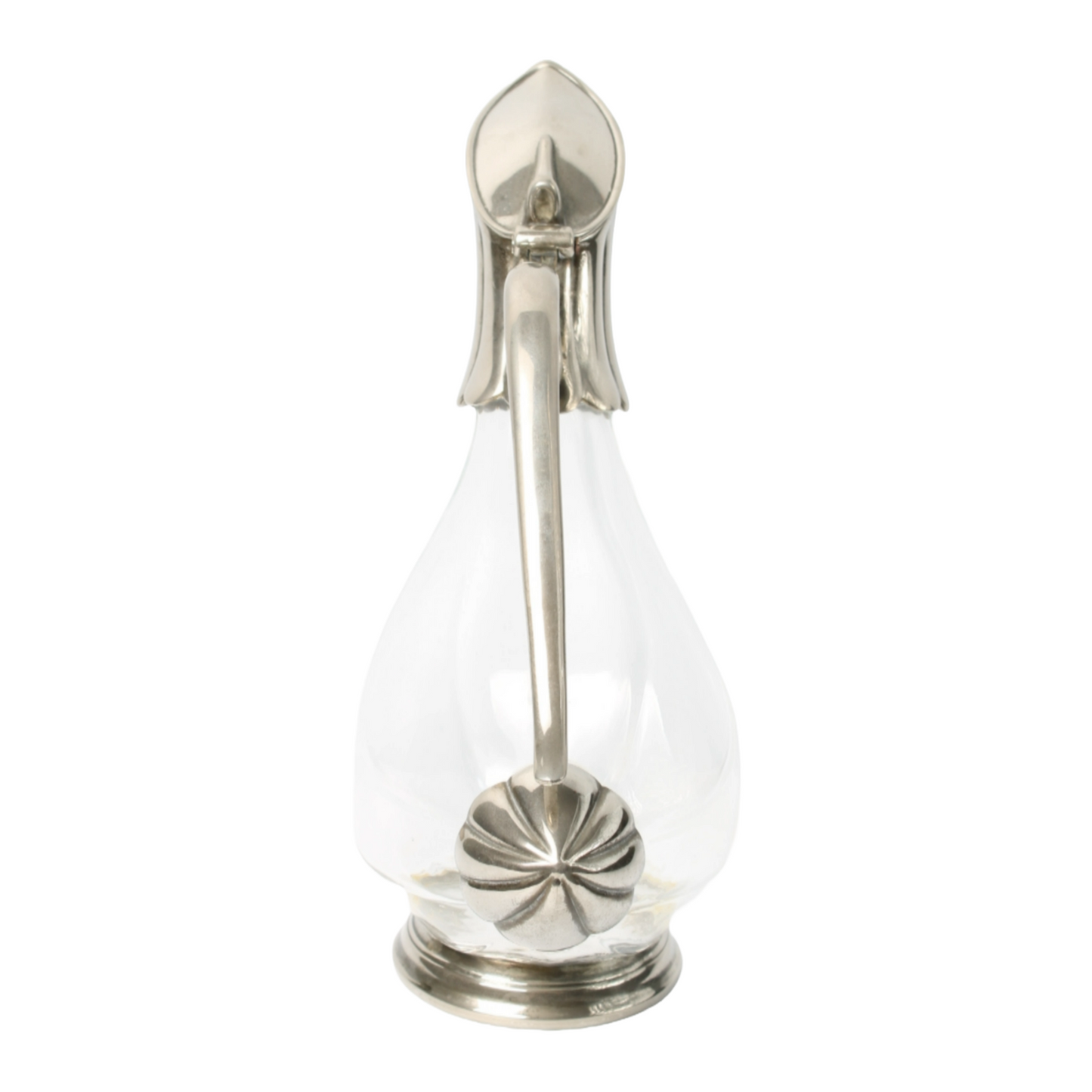 Elegant French Glass Carafe with Silver-Plated Details – 25 cm Long, 20 cm Tall