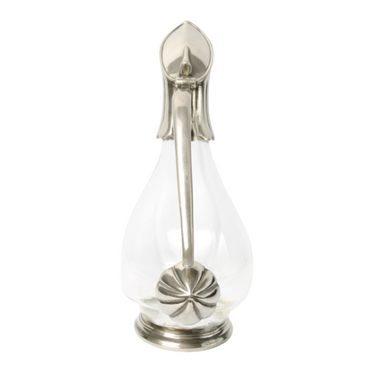 Elegant French Glass Carafe with Silver-Plated Details – 25 cm Long, 20 cm Tall