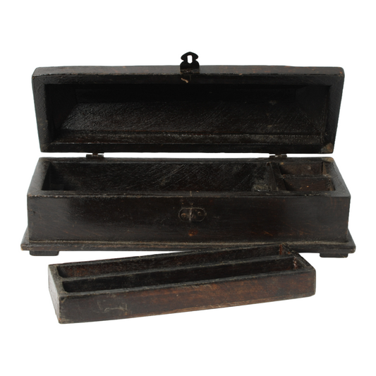 Antique Writing Box for Two Pens - Classic Wooden Pen Holder