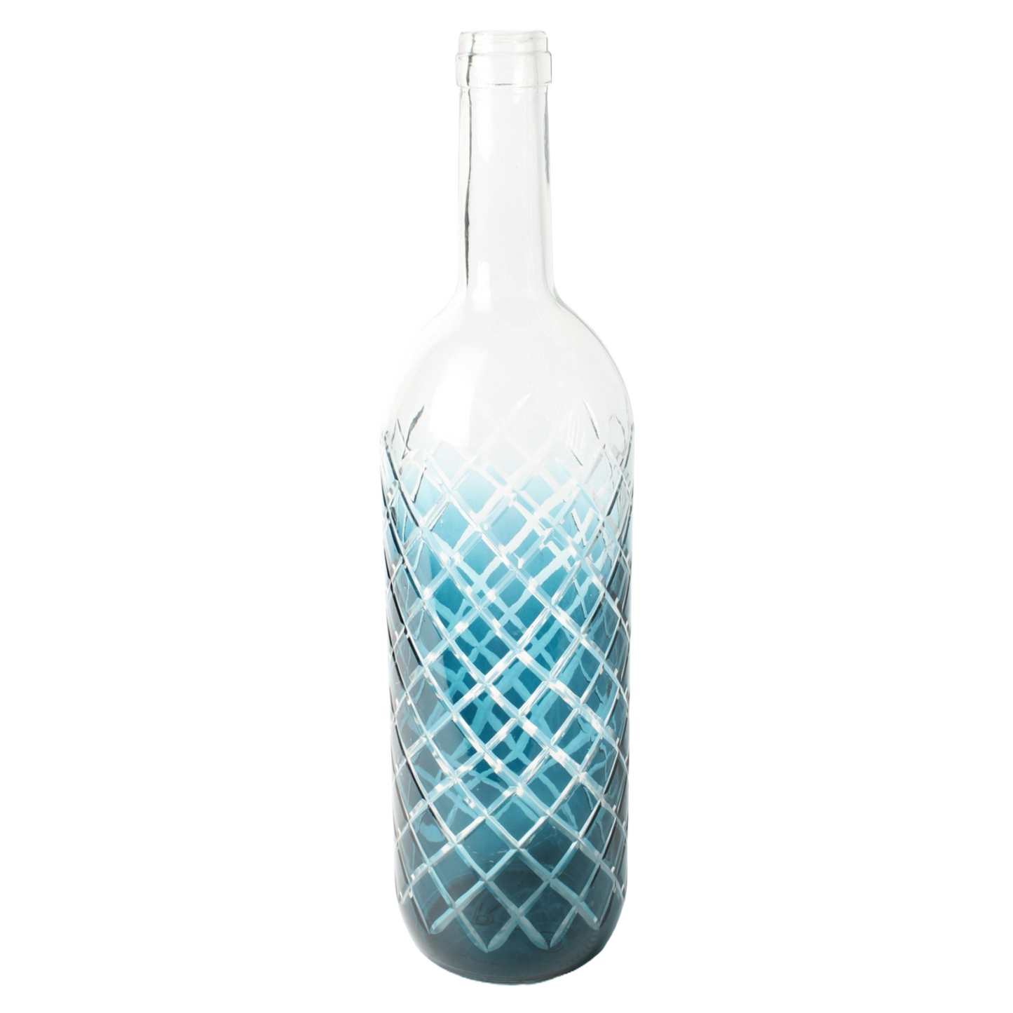 Blue Decorative Bottle | Glassware with Blue Gradient and Lattice Pattern |