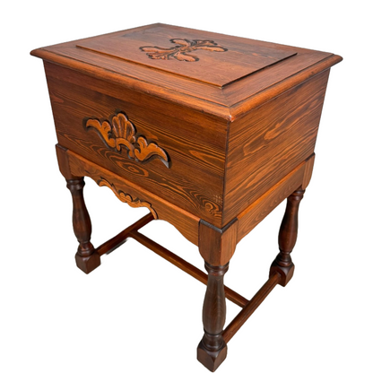 Vintage Scandinavian Sewing Chest on Legs with Hand-Carved Details