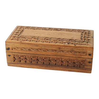 Hand-Carved Wooden Storage Box from India with Floral Motifs