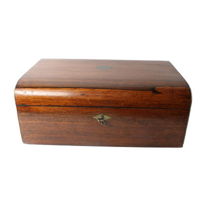 Antique Writing Slope – Wooden 19th Century Writing Box with Purple Velvet Inter