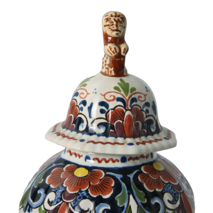 Hand-Painted Delft Blue Vase with Lid, Floral Design, Traditional Dutch Pottery