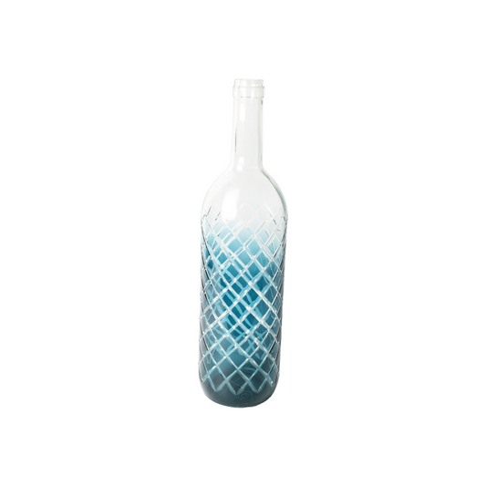Blue Decorative Bottle | Glassware with Blue Gradient and Lattice Pattern |