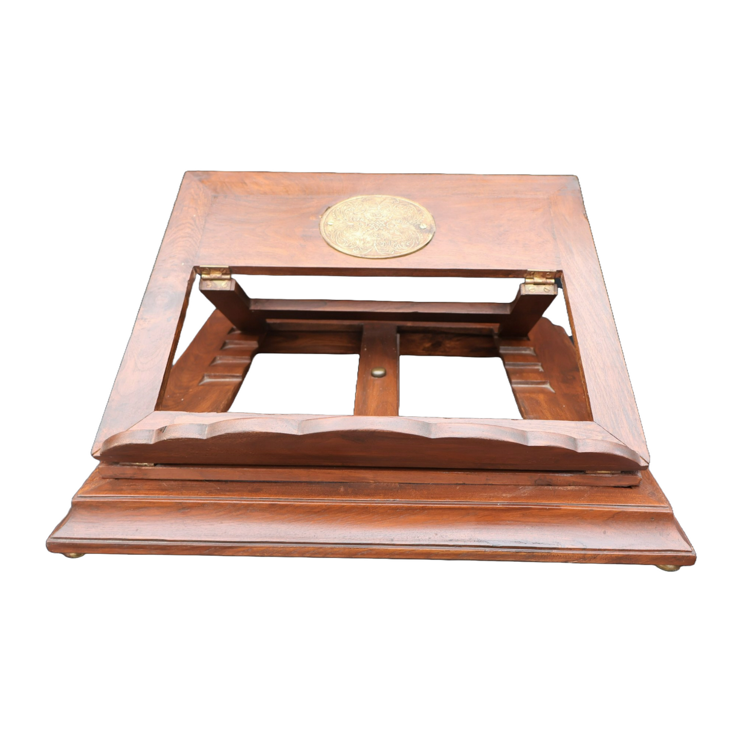 Antique Adjustable Wooden Book Stand with Brass Inlay, UK, Circa 1920-1930