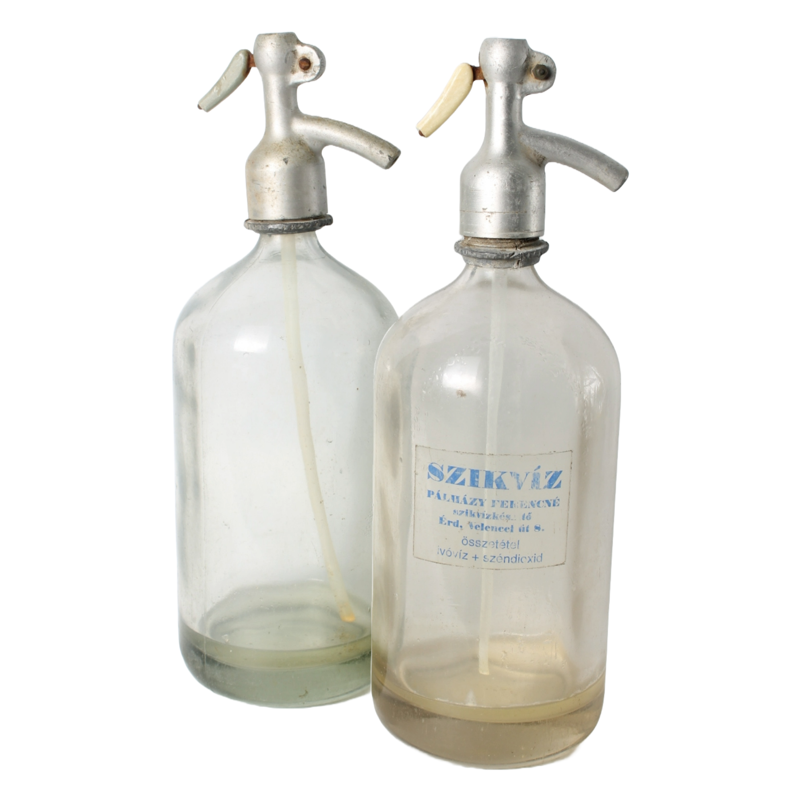 Set Antique Glass Soda/Siphon Bottles - Set of 2, Hungarian Szikvíz Bottles