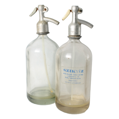 Set Antique Glass Soda/Siphon Bottles - Set of 2, Hungarian Szikvíz Bottles