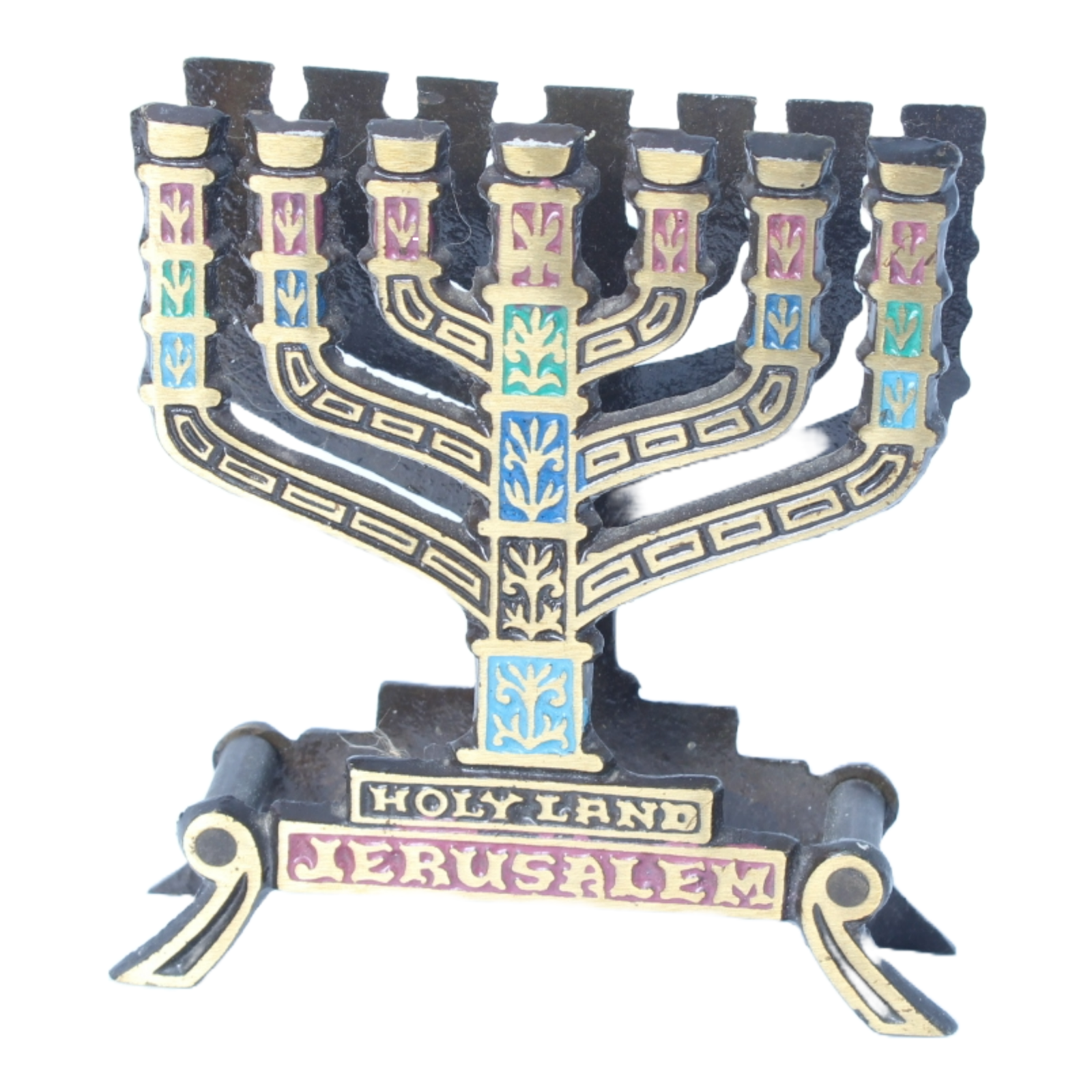 Vintage Judaica Menorah Napkin Holder, Handmade in Israel, 1950s