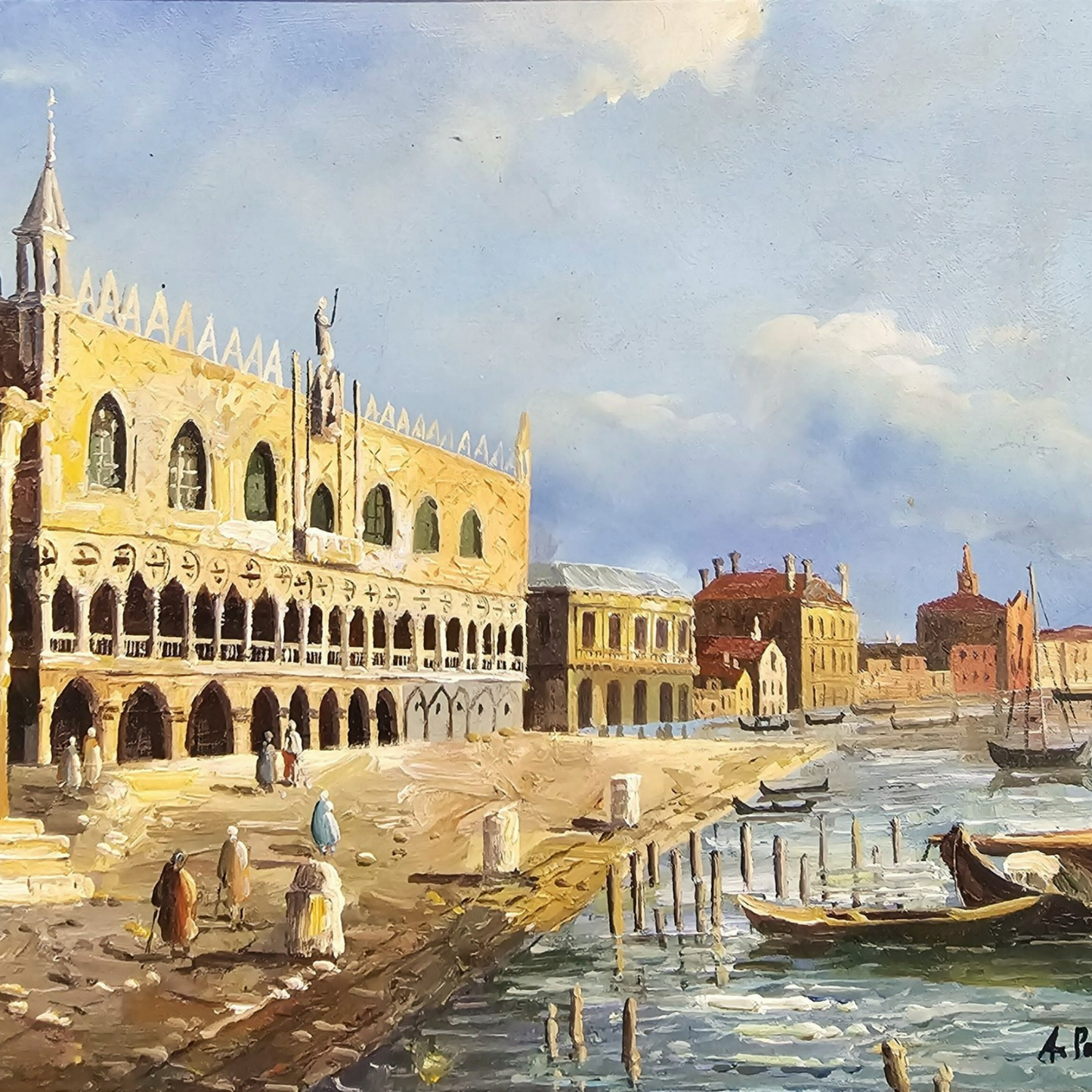 Original 20th-Century Oil Painting “View of Venice” by A. Ponti