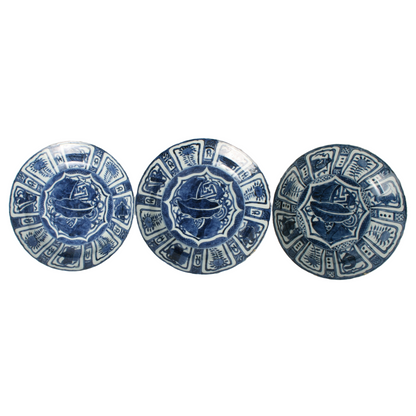 Set of Three Chinese Wanli-Style Blue and White Kraak Porcelain Dishes – 18th C