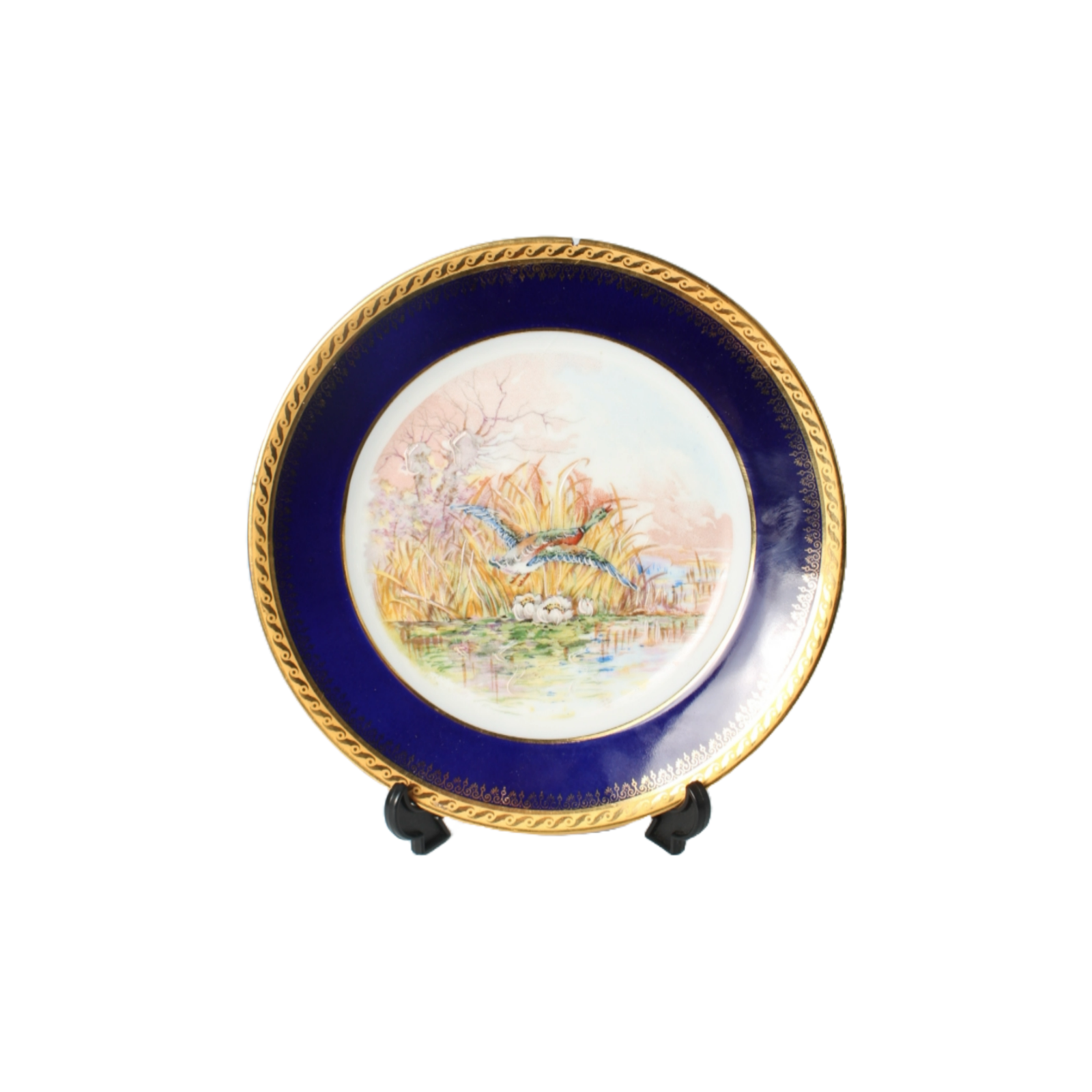 Hand Painted Limoges Decorative Plate, Blue and Gold Rim, France, 1930-1950,