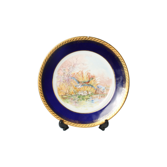 Hand Painted Limoges Decorative Plate, Blue and Gold Rim, France, 1930-1950,