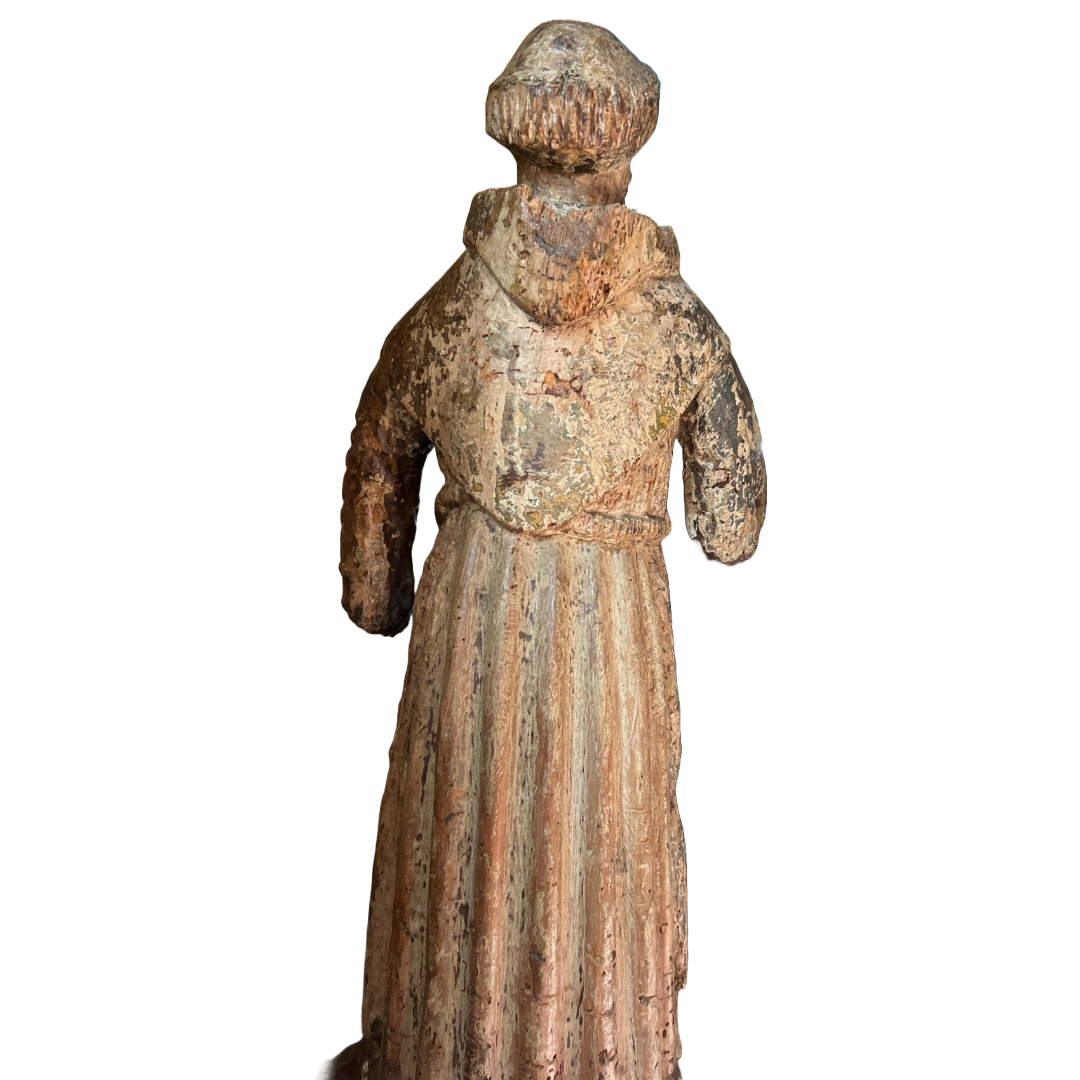 Rare 17th Century Spanish Colonial Wooden Statue of Saint Francis of Assisi
