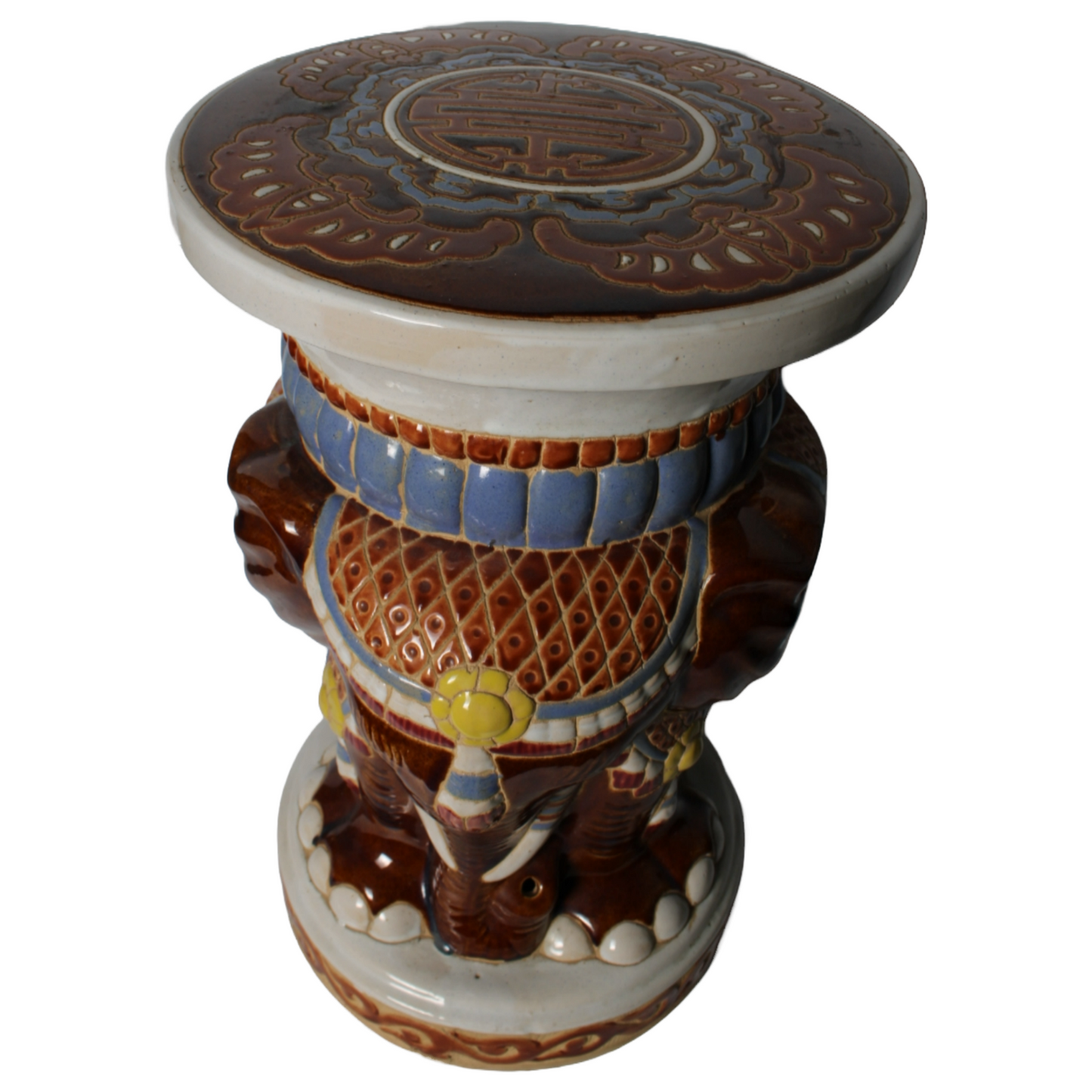 Unique Hand-Painted XL Ceramic Elephant Plant Stand - Hollywood Regency Style