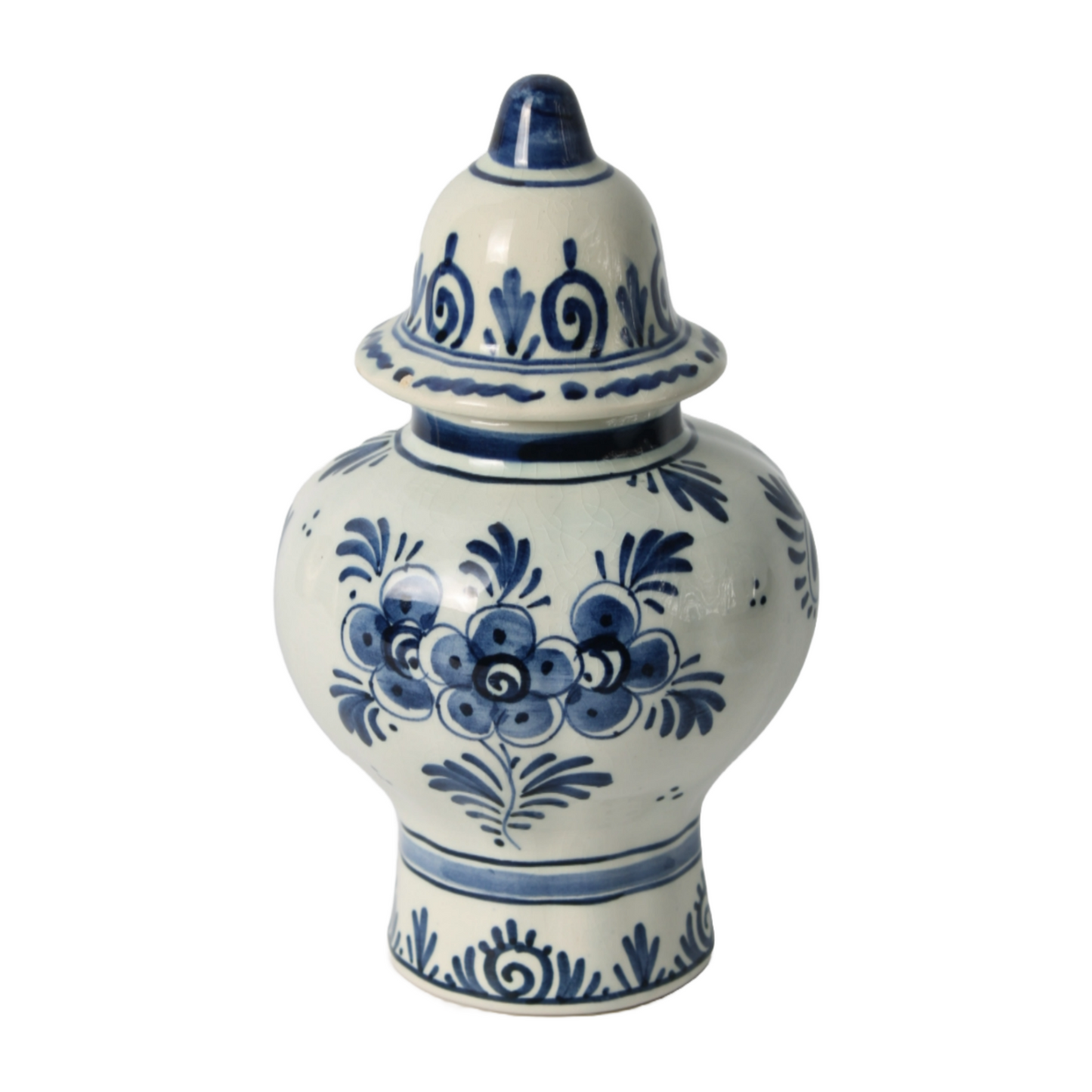 Hand-Painted Delft Blue Ceramic Vase with Lid, Floral Design, Dutch Vintage,