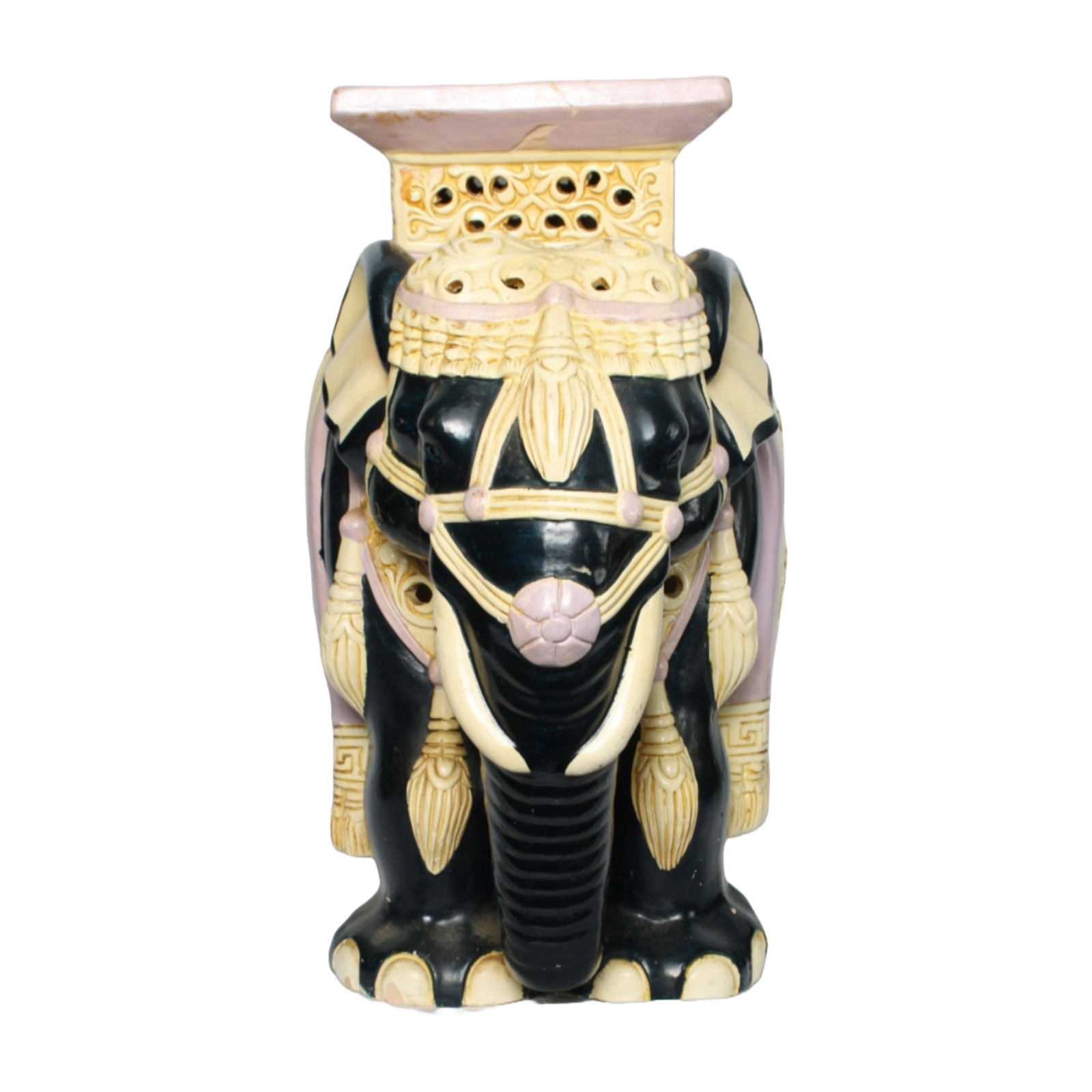 Unique Hand-Painted Ceramic XXL Elephant Plant Stand - Hollywood Regency Style