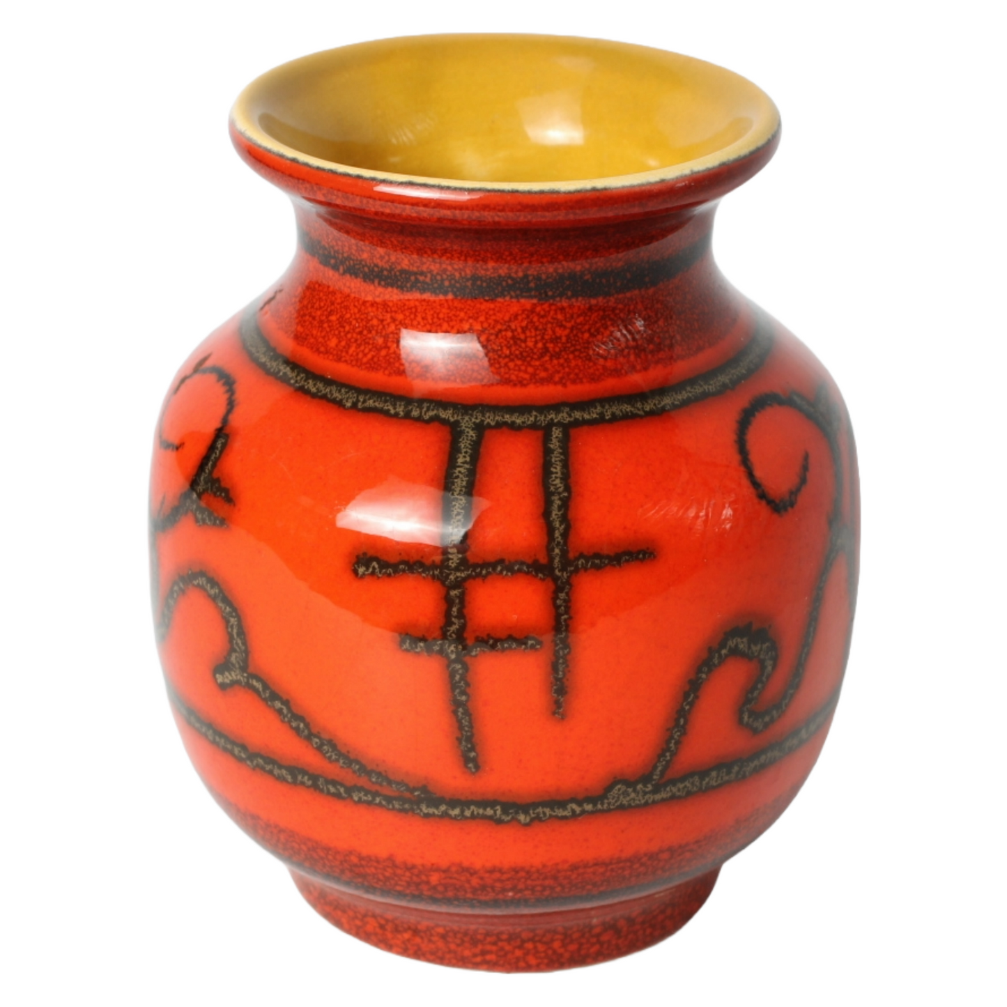 Vintage Flora Ceramics Vase in Mid-Century Style – Red-Orange with Yellow