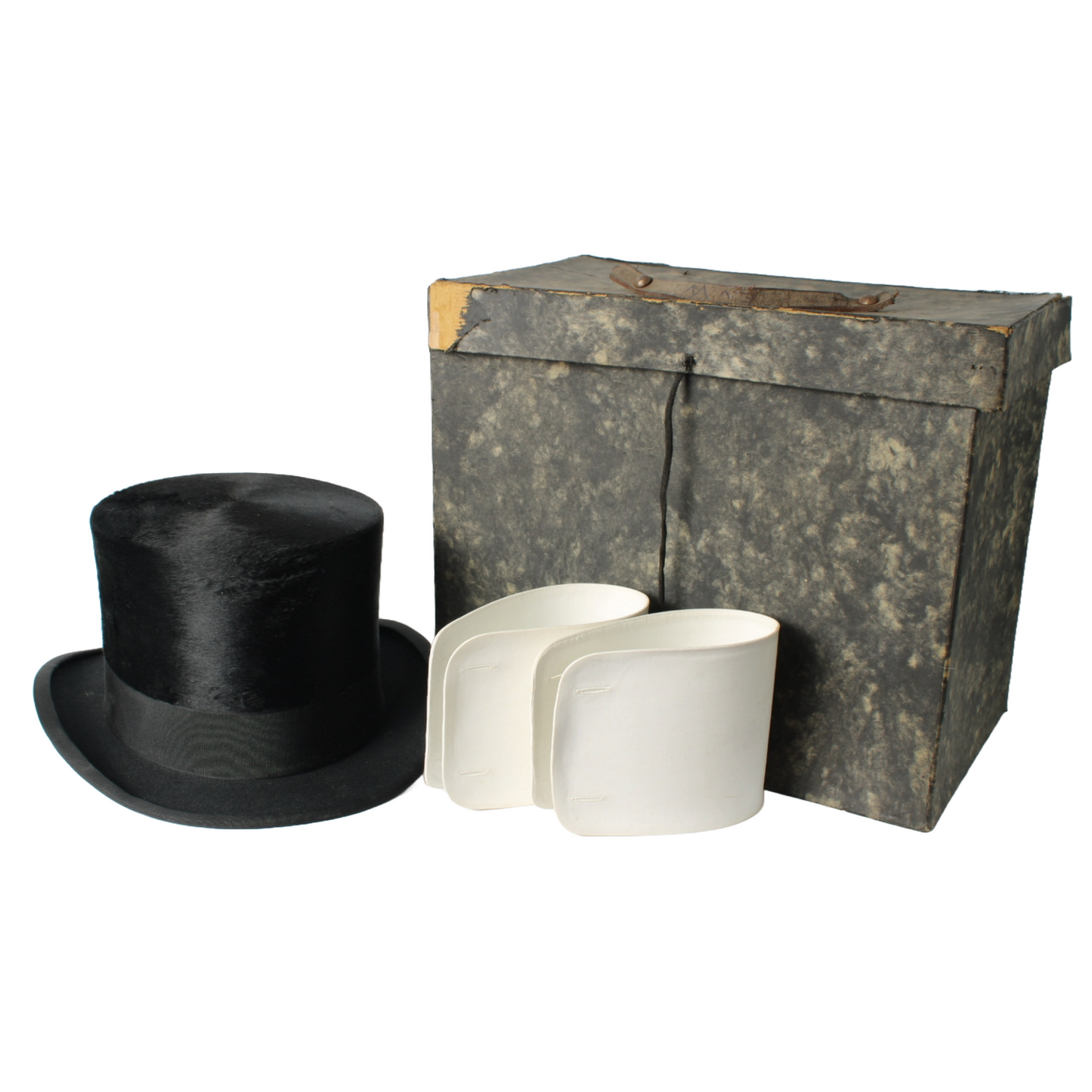 Antique Moleskin Top Hat with Original Storage Case & Detachable Cuffs
