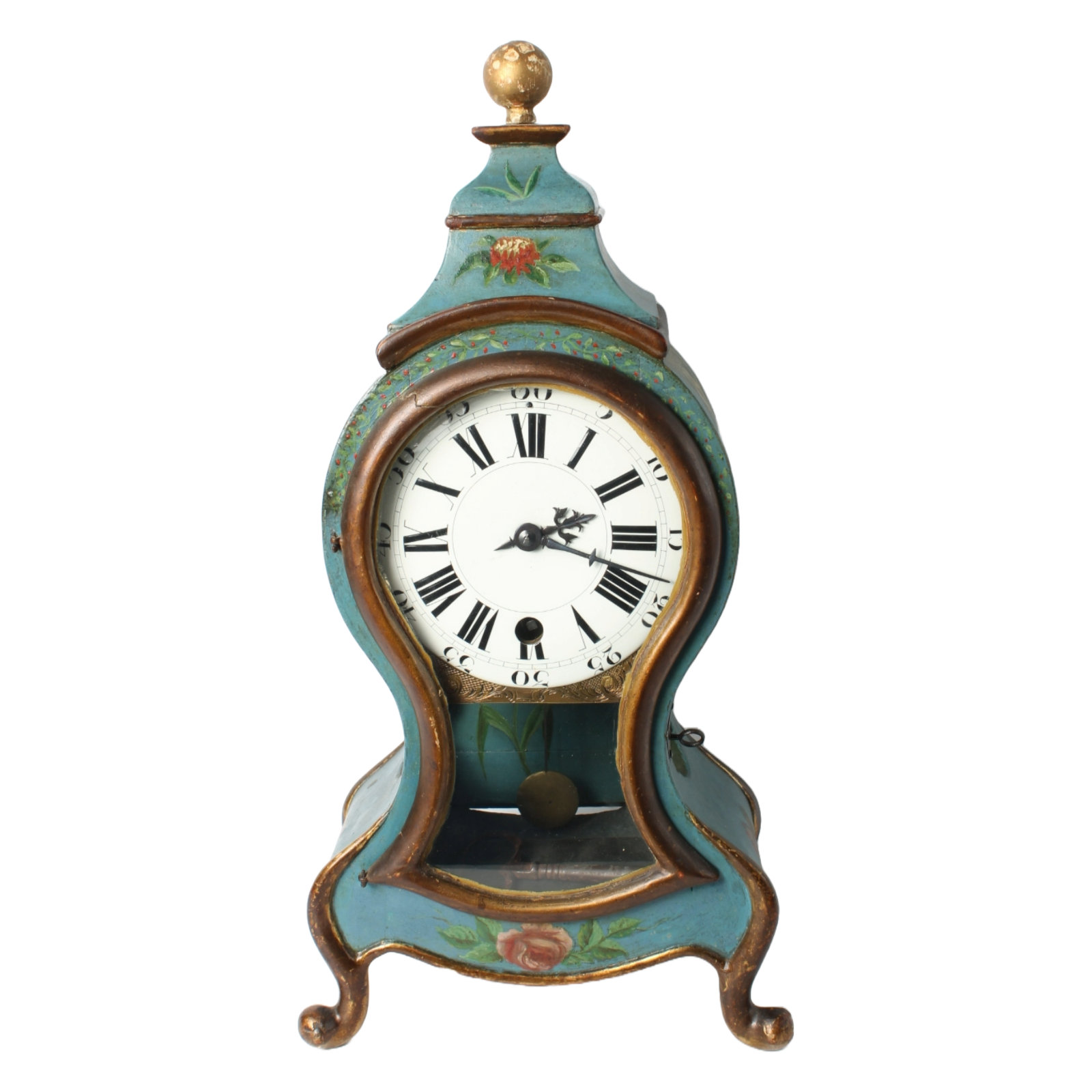 Antique Neuchâteloise Mantel Clock | Hand-Painted Wooden Timepiece ca. 1800 |