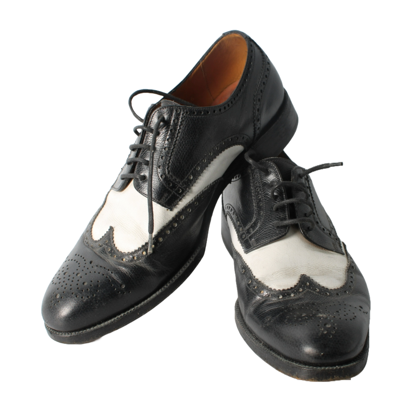 Vintage Black & White Yanko Brogue Shoes, Handcrafted Leather Spectator Shoes