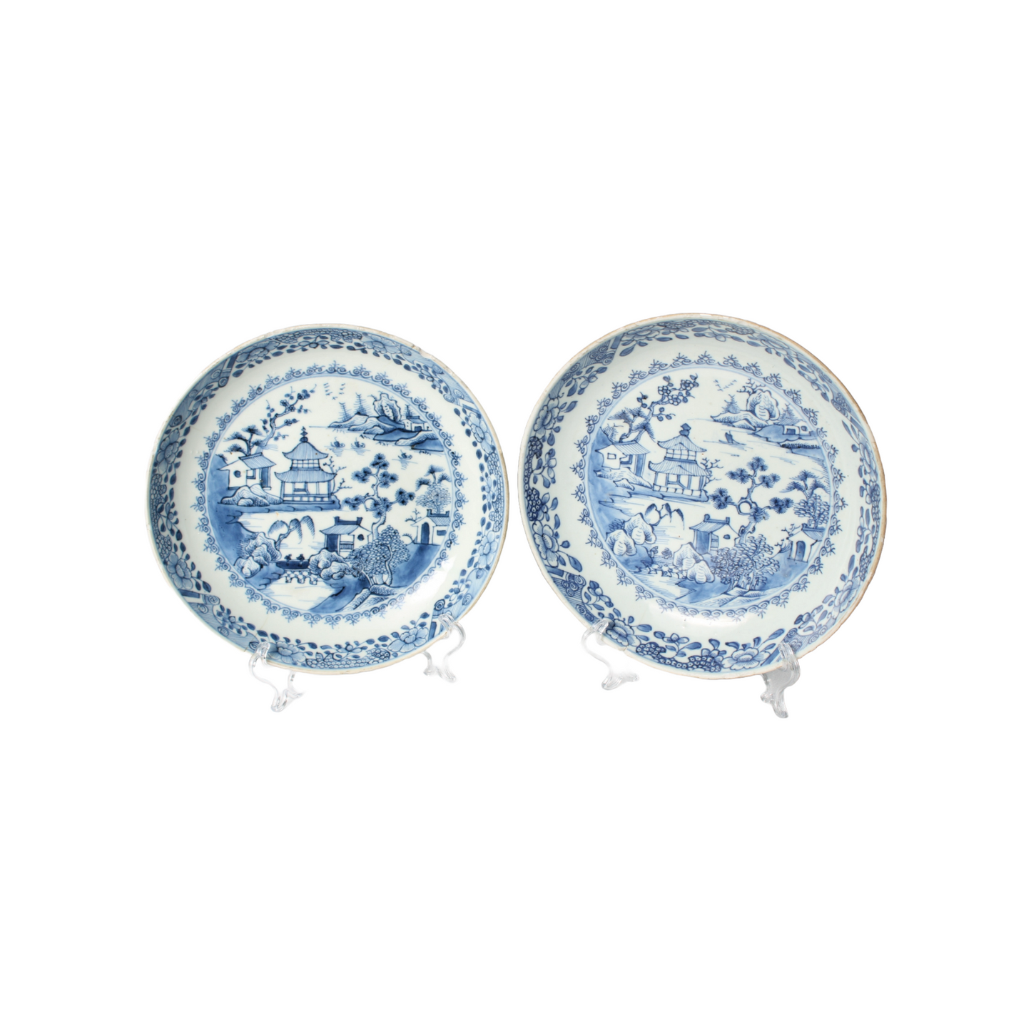 Rare Pair of Kangxi Blue and White Dishes (ca. 1700–1730) Qing Dynasty