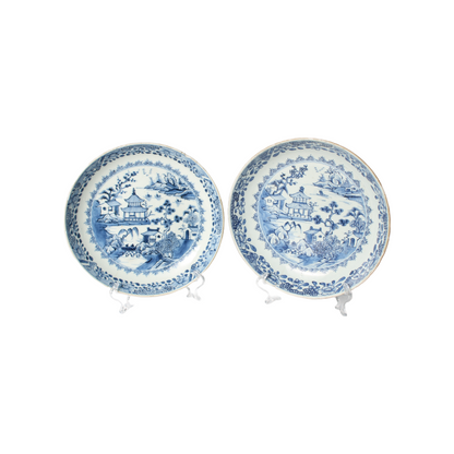 Rare Pair of Kangxi Blue and White Dishes (ca. 1700–1730) Qing Dynasty