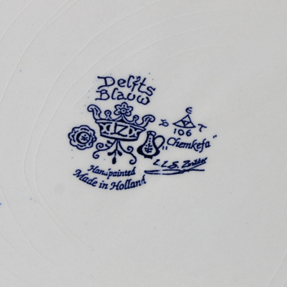 Authentic Chemkefa Delft Blue Hand-Painted Wall Plate, Dutch Winter Scene