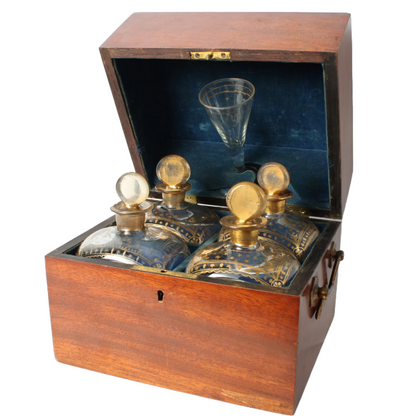 Antique Biedermeier Liquor cabinet – Luxurious Mini Bar with Hand-Blown Bottles