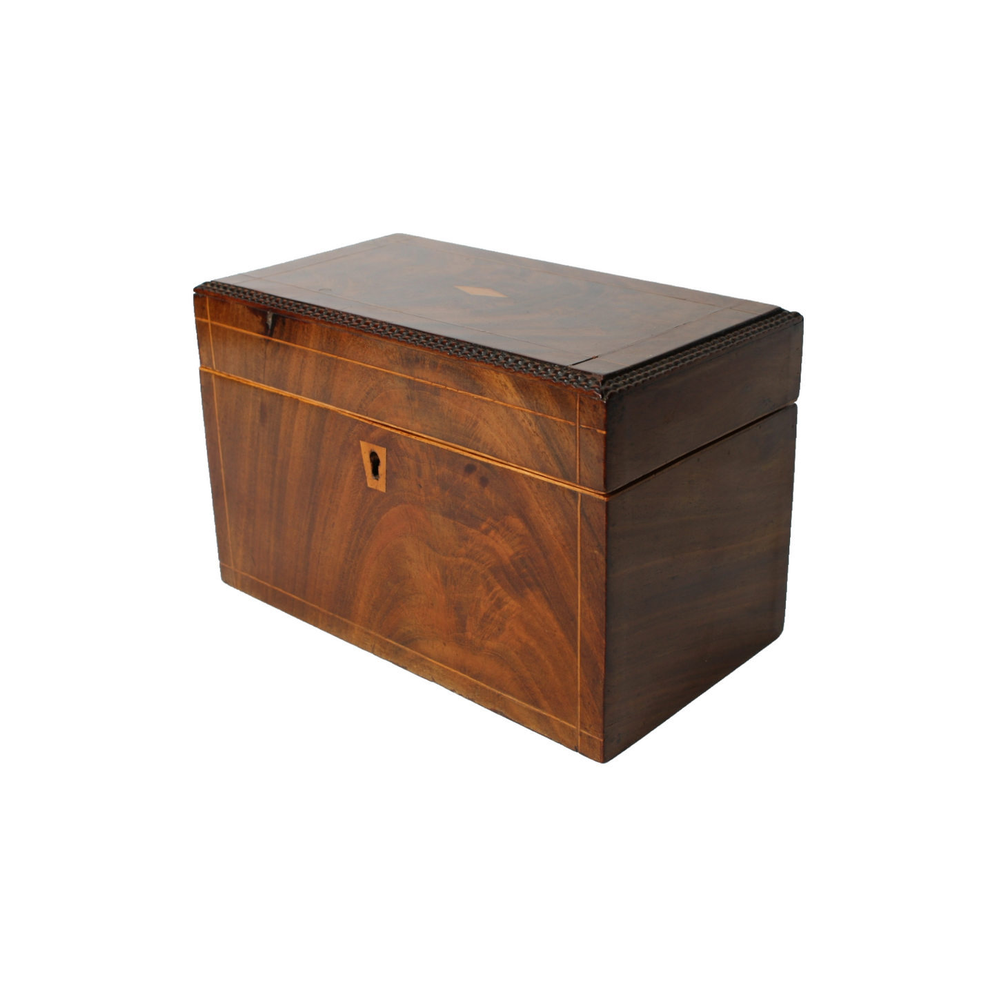 Antique Wooden Tobacco or Tea Caddy with Luxurious Details and Mirror, ca. 1830