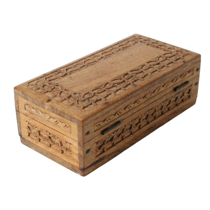 Hand-Carved Wooden Storage Box from India with Floral Motifs
