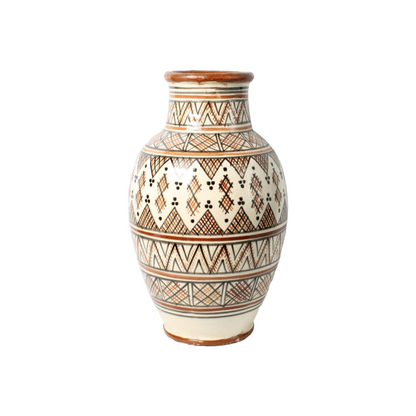 Vintage Moroccan Ceramic Vase with Hand-Painted Geometric Design - Safi Pottery