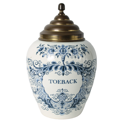 Large Delft Blue Tobacco Jar with Brass Lid | Oud Delft | TOEBACK | c. 1950