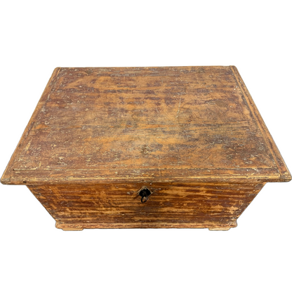 Antique Swedish Handmade Wooden Storage Chest, Rustic Charm, ca. 1900, Unique Pi