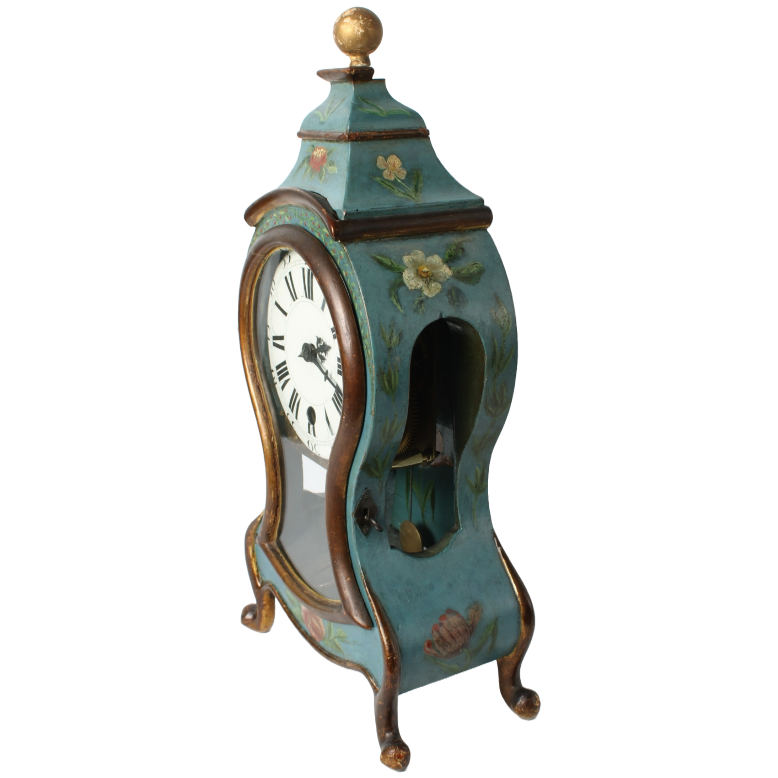 Antique Neuchâteloise Mantel Clock | Hand-Painted Wooden Timepiece ca. 1800 |