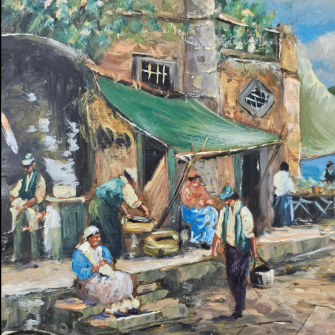 Original Italian Coastal Painting "Marina di Napoli" by Franco Sannino