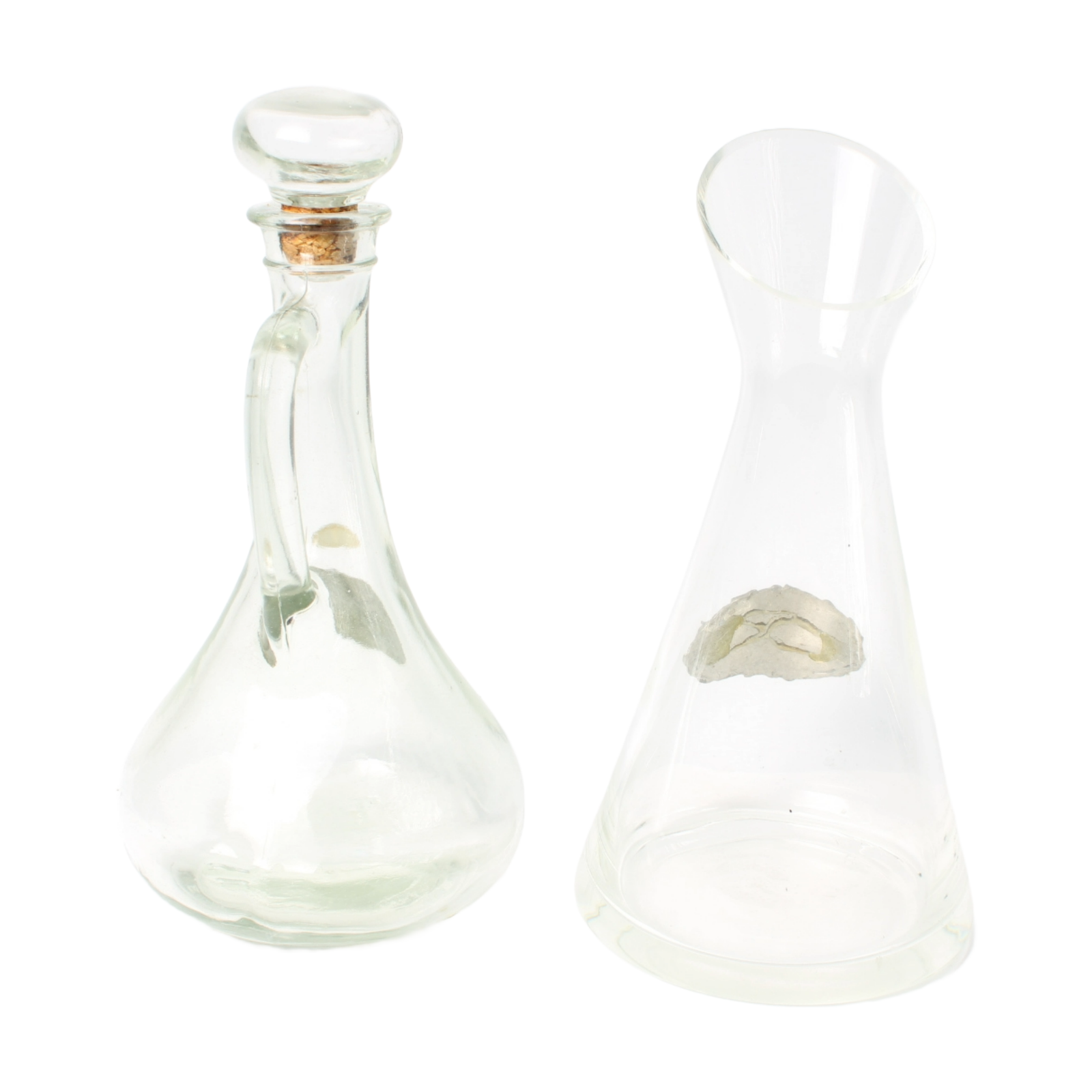 Set of Two Elegant French Carafes – Glass and Pewter – 30 cm and 28.5 cm