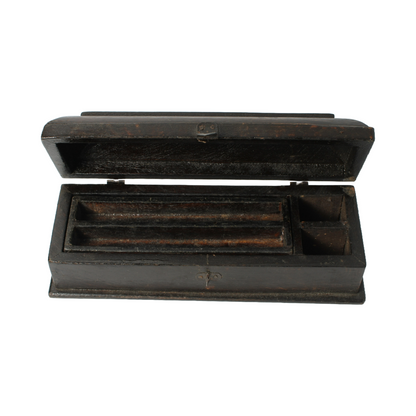 Antique Writing Box for Two Pens - Classic Wooden Pen Holder