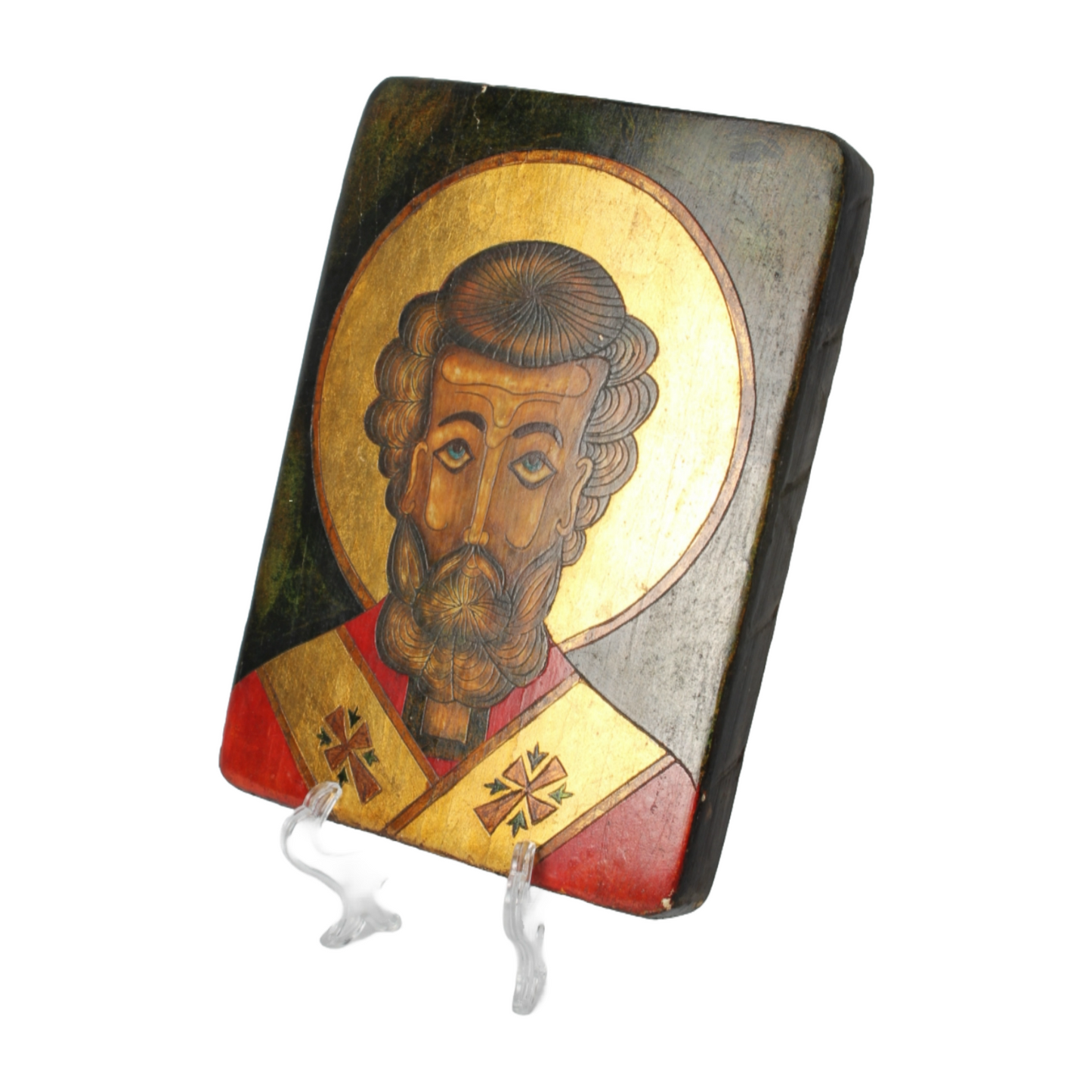 Hand-Painted Orthodox Icon of a Saint from Romania, 20th Century, Religious Art,
