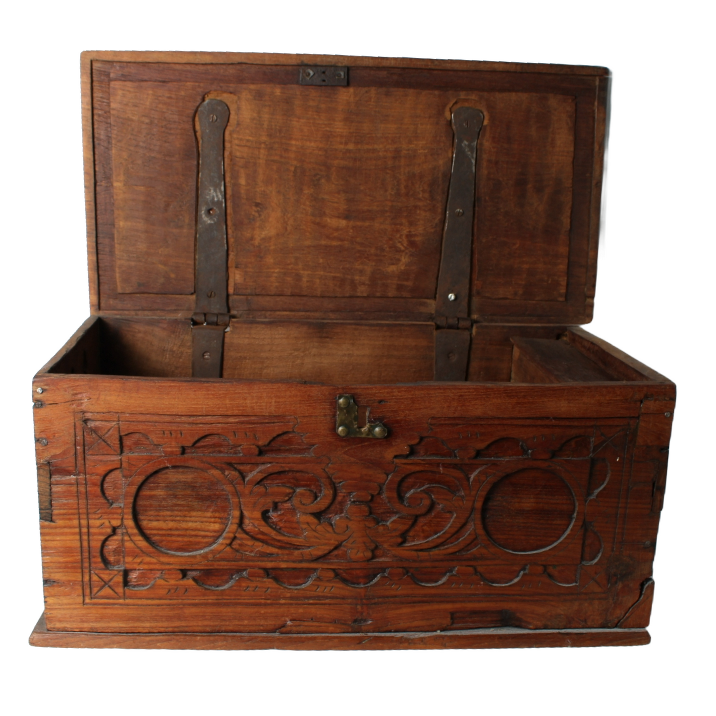 Antique Wooden Cash Box | Detailed Woodcarving | 18th-19th Century |