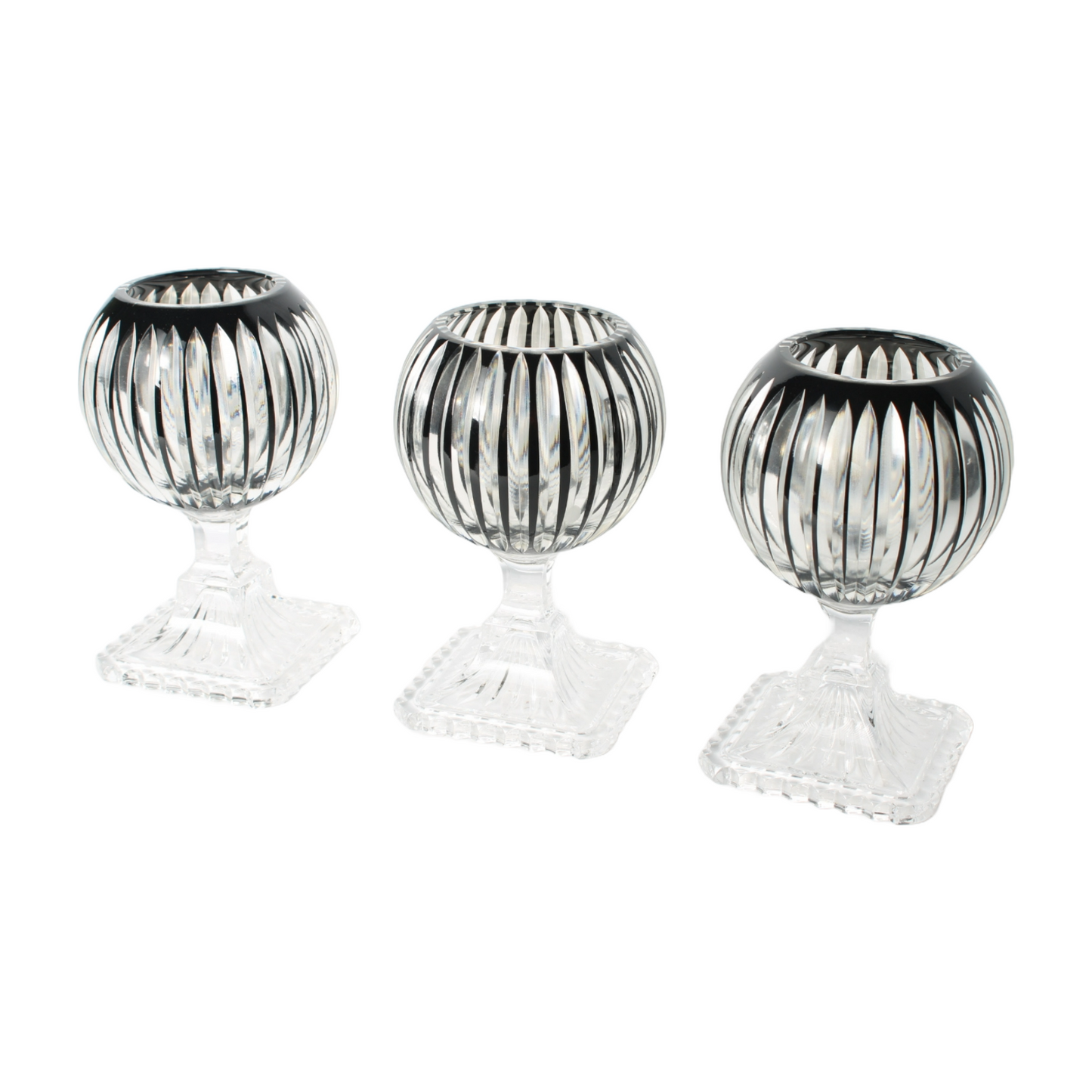 Bohemian Crystal Candle Lanterns, Set of 3, Czech Hand-Cut Glass