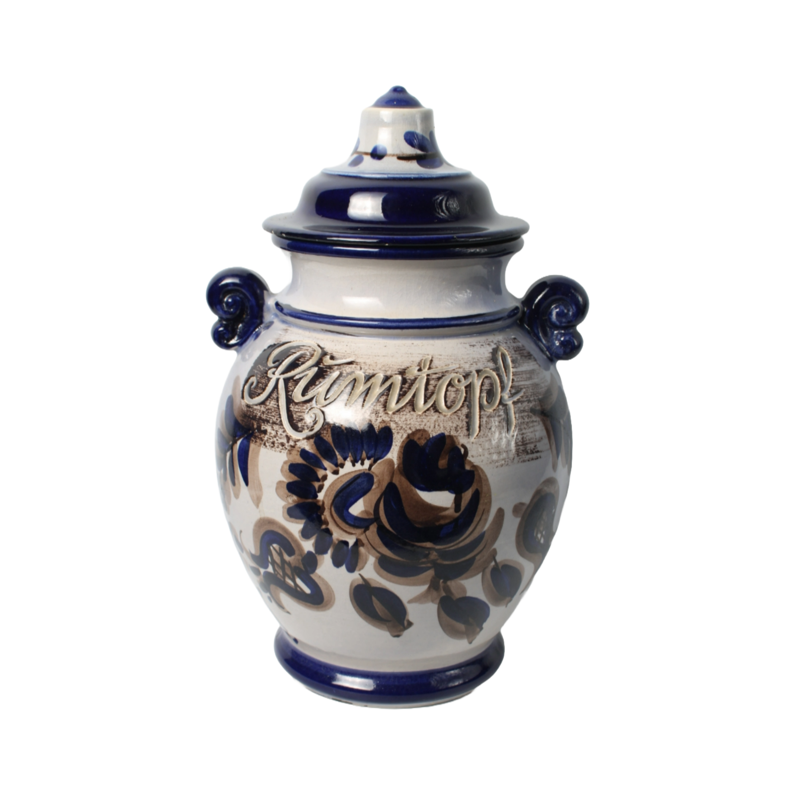 Vintage German Ceramic Rumtopf Pot with Lid - Hand-Painted, 20th Century