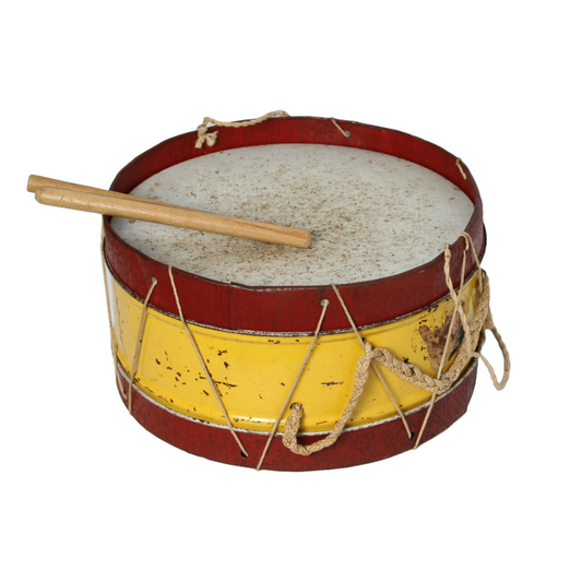 Beautiful Decorative 1950s Child's Drum - Yellow-Red - Vintage Collectible